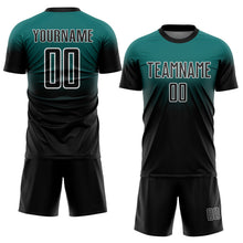 Laden Sie das Bild in den Galerie-Viewer, Custom Teal Black-White Fade Fashion Sublimation Soccer Uniform Jersey
