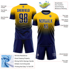 Load image into Gallery viewer, Custom Yellow Navy-White Fade Fashion Sublimation Soccer Uniform Jersey
