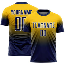 Load image into Gallery viewer, Custom Yellow Navy-White Fade Fashion Sublimation Soccer Uniform Jersey
