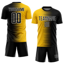 Load image into Gallery viewer, Custom Black White-Gold Gradient Line Sublimation Soccer Uniform Jersey
