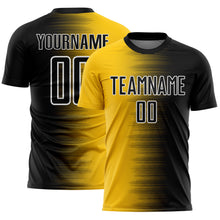 Load image into Gallery viewer, Custom Black White-Gold Gradient Line Sublimation Soccer Uniform Jersey
