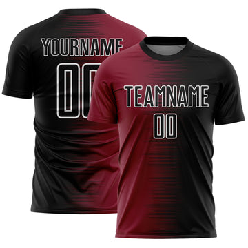 Custom Black White-Crimson Gradient Line Sublimation Soccer Uniform Jersey