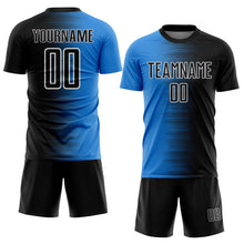 Загрузить изображение в средство просмотра галереи, Custom Black White-Powder Blue Gradient Line Sublimation Soccer Uniform Jersey
