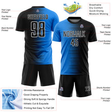 Загрузить изображение в средство просмотра галереи, Custom Black White-Powder Blue Gradient Line Sublimation Soccer Uniform Jersey
