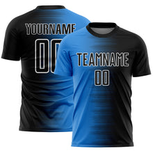 Загрузить изображение в средство просмотра галереи, Custom Black White-Powder Blue Gradient Line Sublimation Soccer Uniform Jersey
