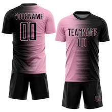 Load image into Gallery viewer, Custom Black Light Pink Gradient Line Sublimation Soccer Uniform Jersey
