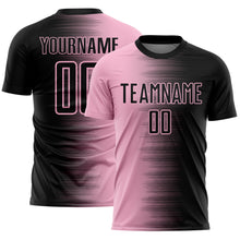 Load image into Gallery viewer, Custom Black Light Pink Gradient Line Sublimation Soccer Uniform Jersey
