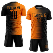Load image into Gallery viewer, Custom Black Bay Orange Gradient Line Sublimation Soccer Uniform Jersey
