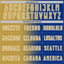 Laden Sie das Bild in den Galerie-Viewer, Custom Royal Old Gold-White Gradient Line Sublimation Soccer Uniform Jersey
