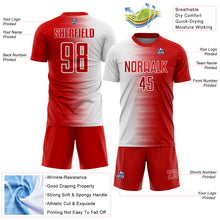 Load image into Gallery viewer, Custom Red White Gradient Line Sublimation Soccer Uniform Jersey
