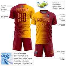 Load image into Gallery viewer, Custom Crimson Gold Gradient Line Sublimation Soccer Uniform Jersey
