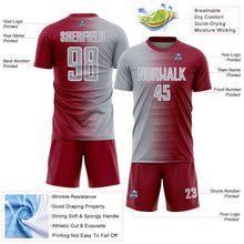 Load image into Gallery viewer, Custom Crimson Gray-White Gradient Line Sublimation Soccer Uniform Jersey
