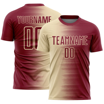 Custom Crimson Cream Gradient Line Sublimation Soccer Uniform Jersey