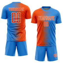 Загрузить изображение в средство просмотра галереи, Custom Powder Blue Orange-White Gradient Line Sublimation Soccer Uniform Jersey
