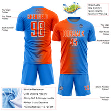 Загрузить изображение в средство просмотра галереи, Custom Powder Blue Orange-White Gradient Line Sublimation Soccer Uniform Jersey
