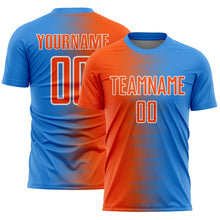 Загрузить изображение в средство просмотра галереи, Custom Powder Blue Orange-White Gradient Line Sublimation Soccer Uniform Jersey
