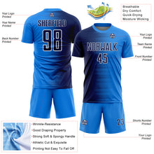 Загрузить изображение в средство просмотра галереи, Custom Powder Blue Navy-White Gradient Line Sublimation Soccer Uniform Jersey
