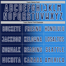 Загрузить изображение в средство просмотра галереи, Custom Powder Blue Navy-White Gradient Line Sublimation Soccer Uniform Jersey
