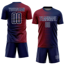 Load image into Gallery viewer, Custom Navy White-Crimson Gradient Line Sublimation Soccer Uniform Jersey

