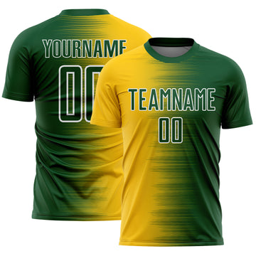 Custom Green White-Yellow Gradient Line Sublimation Soccer Uniform Jersey