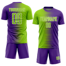 Charger l'image dans la galerie, Custom Purple Neon Green-White Gradient Line Sublimation Soccer Uniform Jersey
