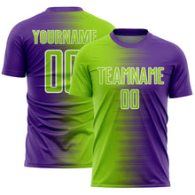Charger l'image dans la galerie, Custom Purple Neon Green-White Gradient Line Sublimation Soccer Uniform Jersey
