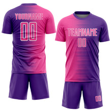 Laden Sie das Bild in den Galerie-Viewer, Custom Purple Pink-White Gradient Line Sublimation Soccer Uniform Jersey

