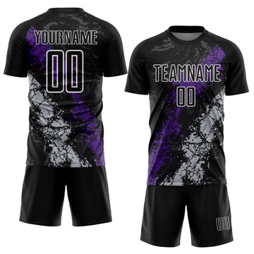 Custom Black White Purple-Gray Dripping Splatter Cracked Texture Sublimation Soccer Uniform Jersey