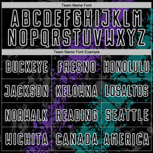 Load image into Gallery viewer, Custom Black White Purple-Teal Dripping Splatter Cracked Texture Sublimation Soccer Uniform Jersey
