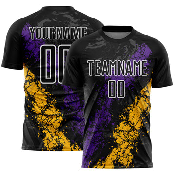 Custom Black White Purple-Gold Dripping Splatter Cracked Texture Sublimation Soccer Uniform Jersey