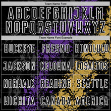 Load image into Gallery viewer, Custom Black White Purple-Old Gold Dripping Splatter Cracked Texture Sublimation Soccer Uniform Jersey
