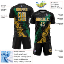 Load image into Gallery viewer, Custom Black Old Gold White-Kelly Green Dripping Splatter Cracked Texture Sublimation Soccer Uniform Jersey
