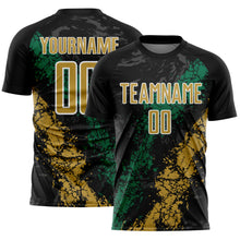 Load image into Gallery viewer, Custom Black Old Gold White-Kelly Green Dripping Splatter Cracked Texture Sublimation Soccer Uniform Jersey
