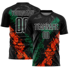 Загрузить изображение в средство просмотра галереи, Custom Black White Kelly Green-Orange Dripping Splatter Cracked Texture Sublimation Soccer Uniform Jersey
