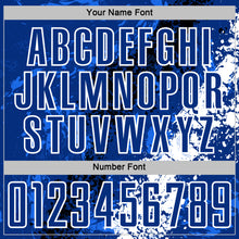 Laden Sie das Bild in den Galerie-Viewer, Custom Royal White-Black Dripping Splatter Cracked Texture Sublimation Soccer Uniform Jersey
