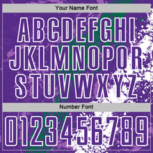 Загрузить изображение в средство просмотра галереи, Custom Purple White-Kelly Green Dripping Splatter Cracked Texture Sublimation Soccer Uniform Jersey
