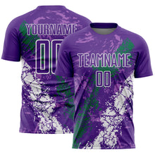 Загрузить изображение в средство просмотра галереи, Custom Purple White-Kelly Green Dripping Splatter Cracked Texture Sublimation Soccer Uniform Jersey
