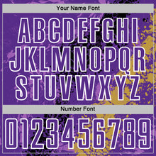 Laden Sie das Bild in den Galerie-Viewer, Custom Purple White Old Gold-Black Dripping Splatter Cracked Texture Sublimation Soccer Uniform Jersey
