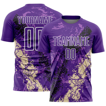 Custom Purple White Black-Cream Dripping Splatter Cracked Texture Sublimation Soccer Uniform Jersey