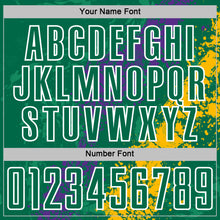 Загрузить изображение в средство просмотра галереи, Custom Kelly Green White Purple-Gold Dripping Splatter Cracked Texture Sublimation Soccer Uniform Jersey
