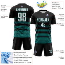 Load image into Gallery viewer, Custom Black White-Teal Gradient Pinstripe Sublimation Soccer Uniform Jersey
