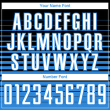 Загрузить изображение в средство просмотра галереи, Custom Black White-Powder Blue Gradient Pinstripe Sublimation Soccer Uniform Jersey
