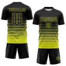 Загрузить изображение в средство просмотра галереи, Custom Black Neon Yellow Gradient Pinstripe Sublimation Soccer Uniform Jersey
