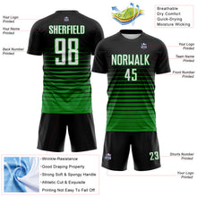Загрузить изображение в средство просмотра галереи, Custom Black White-Grass Green Gradient Pinstripe Sublimation Soccer Uniform Jersey
