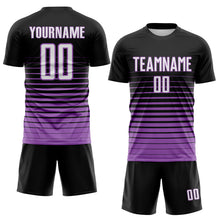Load image into Gallery viewer, Custom Black White-Medium Purple Gradient Pinstripe Sublimation Soccer Uniform Jersey
