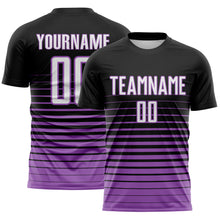 Load image into Gallery viewer, Custom Black White-Medium Purple Gradient Pinstripe Sublimation Soccer Uniform Jersey
