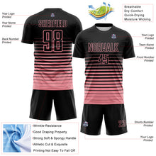 Загрузить изображение в средство просмотра галереи, Custom Black Medium Pink Gradient Pinstripe Sublimation Soccer Uniform Jersey
