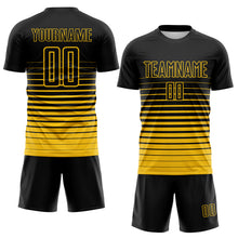 Загрузить изображение в средство просмотра галереи, Custom Black Yellow Gradient Pinstripe Sublimation Soccer Uniform Jersey
