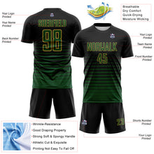 Load image into Gallery viewer, Custom Black Green-Old Gold Gradient Pinstripe Sublimation Soccer Uniform Jersey

