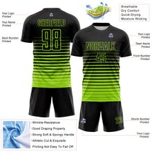 Загрузить изображение в средство просмотра галереи, Custom Black Neon Green Gradient Pinstripe Sublimation Soccer Uniform Jersey
